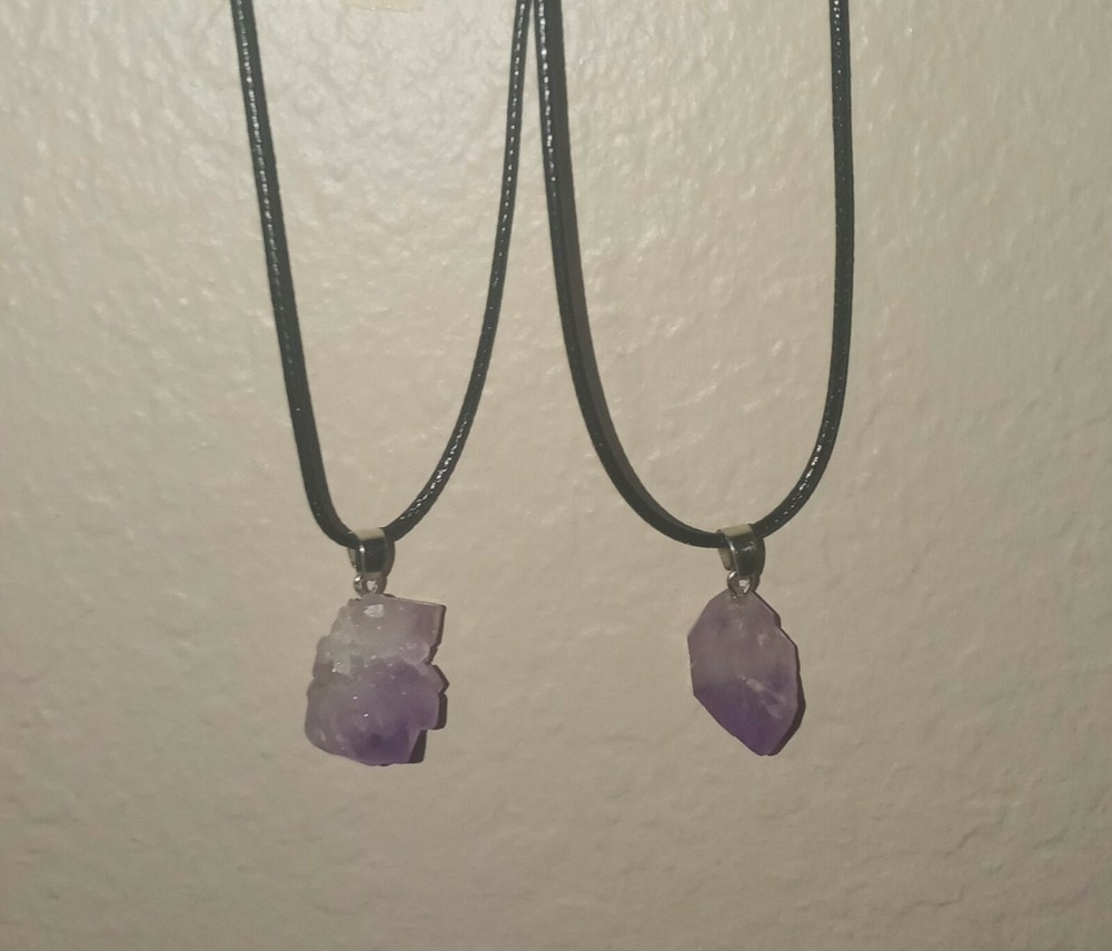 Amethyst Gemstone Pendant with Leather Necklace