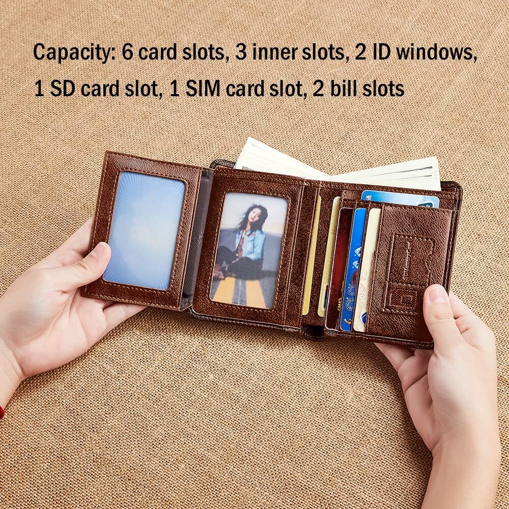 Trifold Wallet for Men RFID Blocking Leather WalletsLarge Capacity Wallet wit...