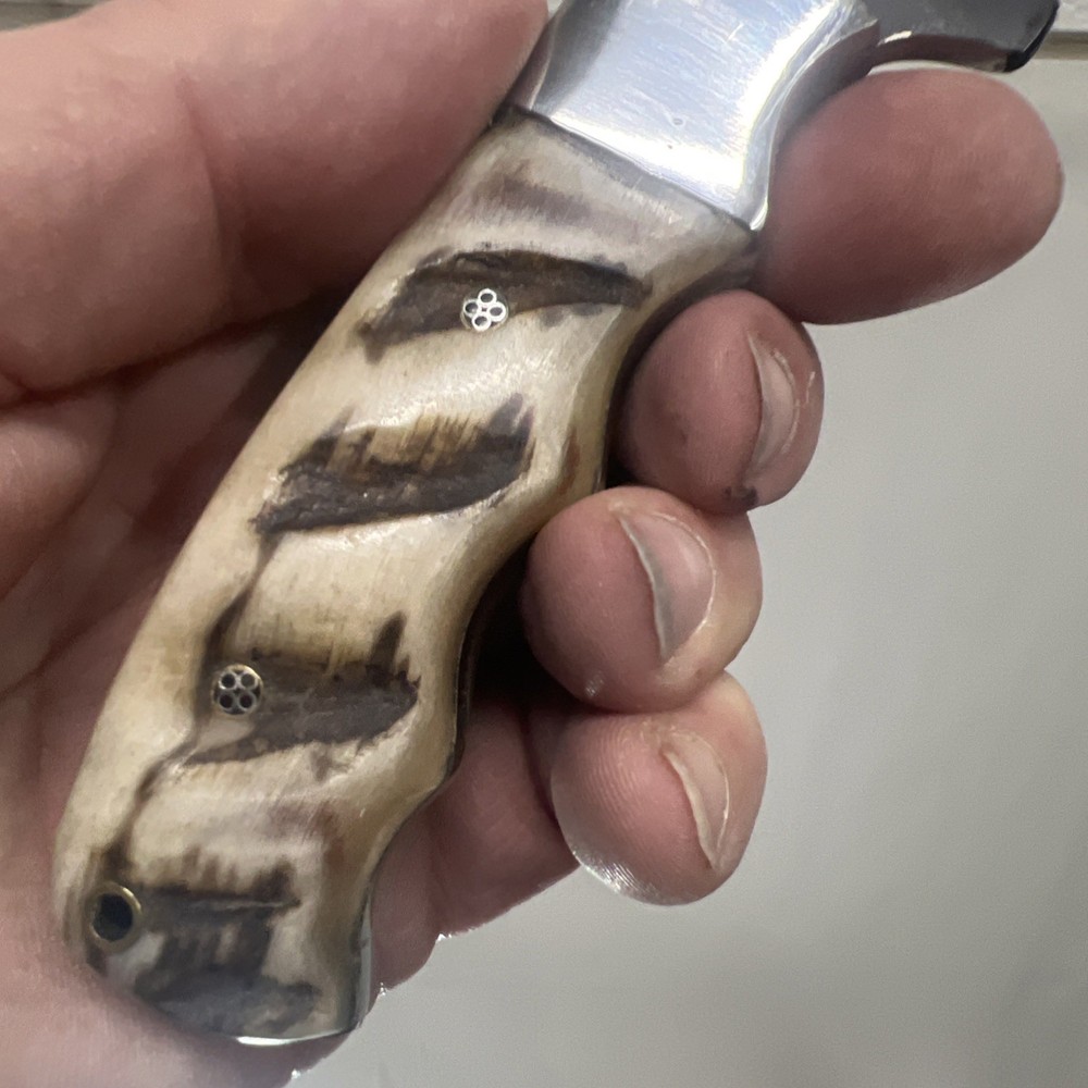 Custom 8.5”Fixed Knife w/ Bone Handle W/Leather Sheath