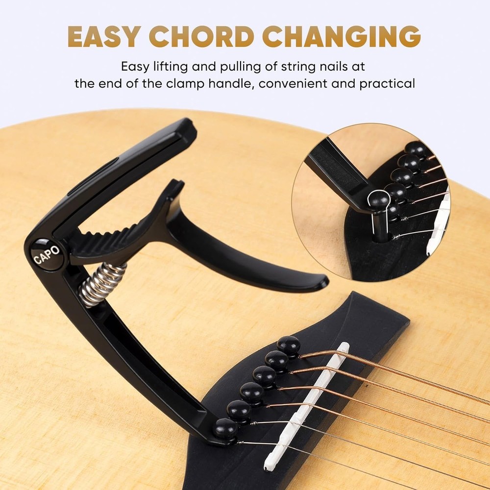 Tour-Ready 6-String Guitar Capo - Fast Operation & 4 Picks for Musicians