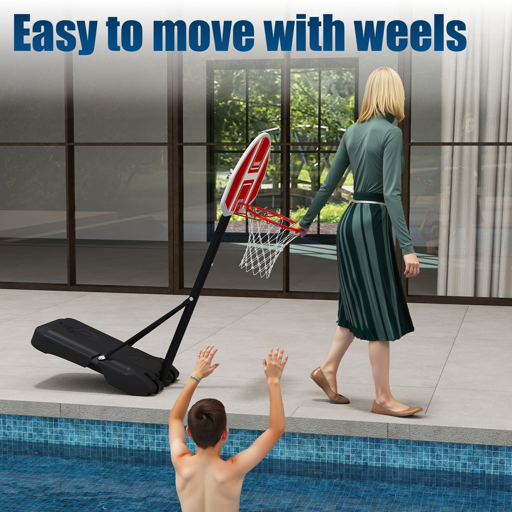 Pool Basketball Hoop Game LED String Light Backboard Poolside Play +Wheels,Balls