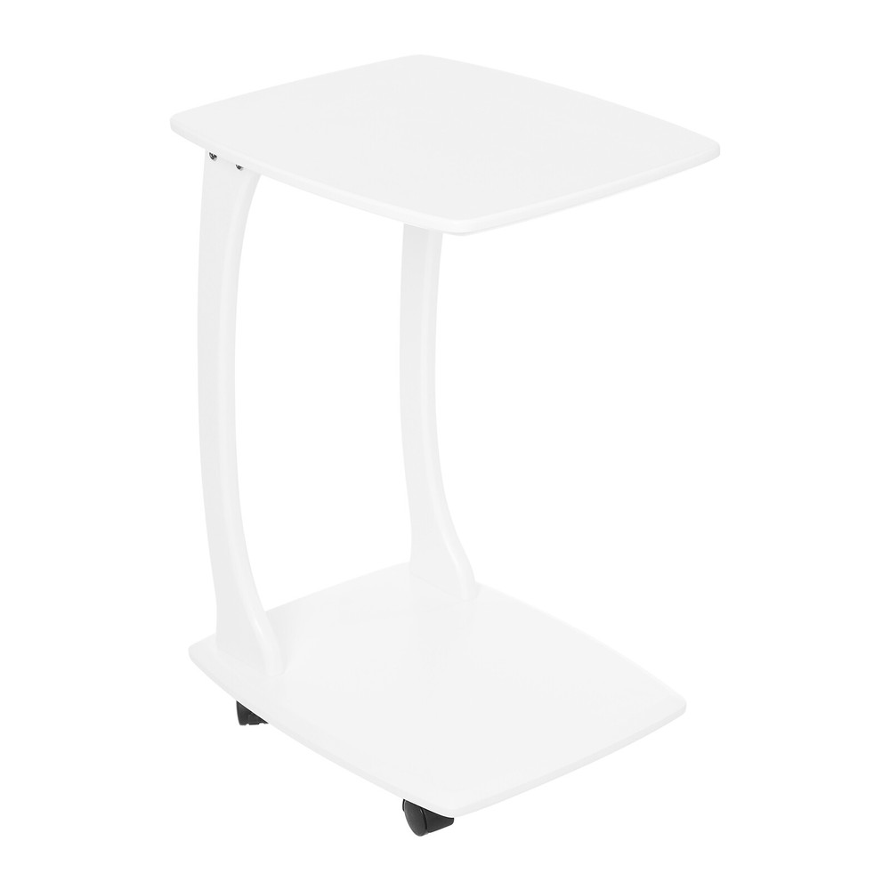 C-Shaped Side Table with Wheels Mobile End Table with Wood Frame Nightstand