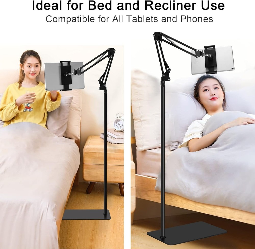 Sleek Black Tablet Floor Stand - Adjustable Height