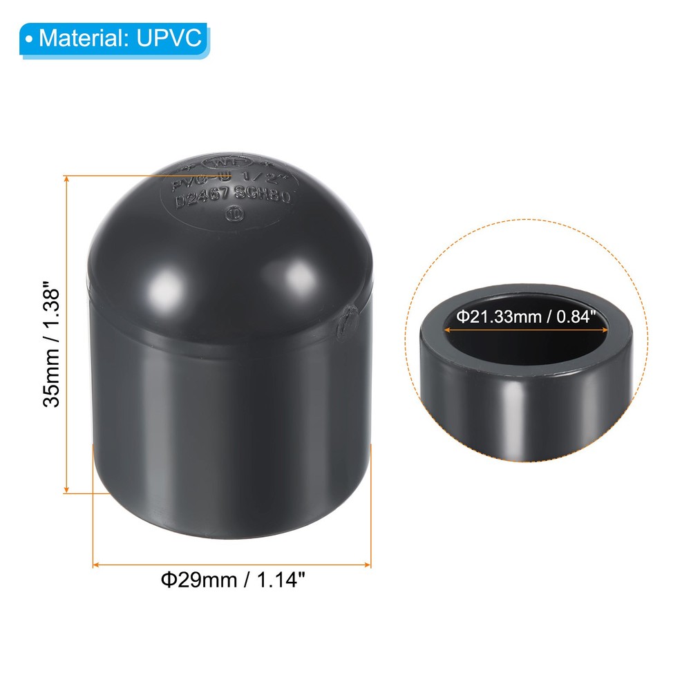 1/2" UPVC Pipe End Cap Fitting, 4 Pack Plug Socket Adapter Smooth Finish