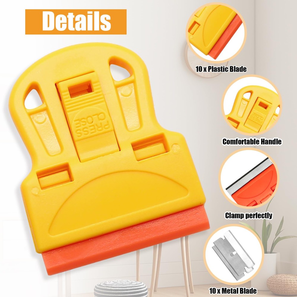 ISDVBUY 2 Sets Razor Blade Scrapers, Plastic Scraper Tool Extra 10 Plastic...