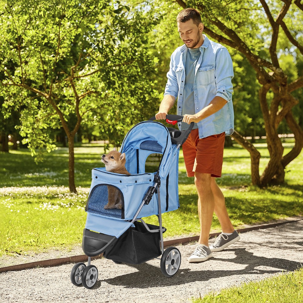 Dog Stroller 3 Wheels Pet Stroller Cat Jogger Stroller Lightweight Foldable Blue
