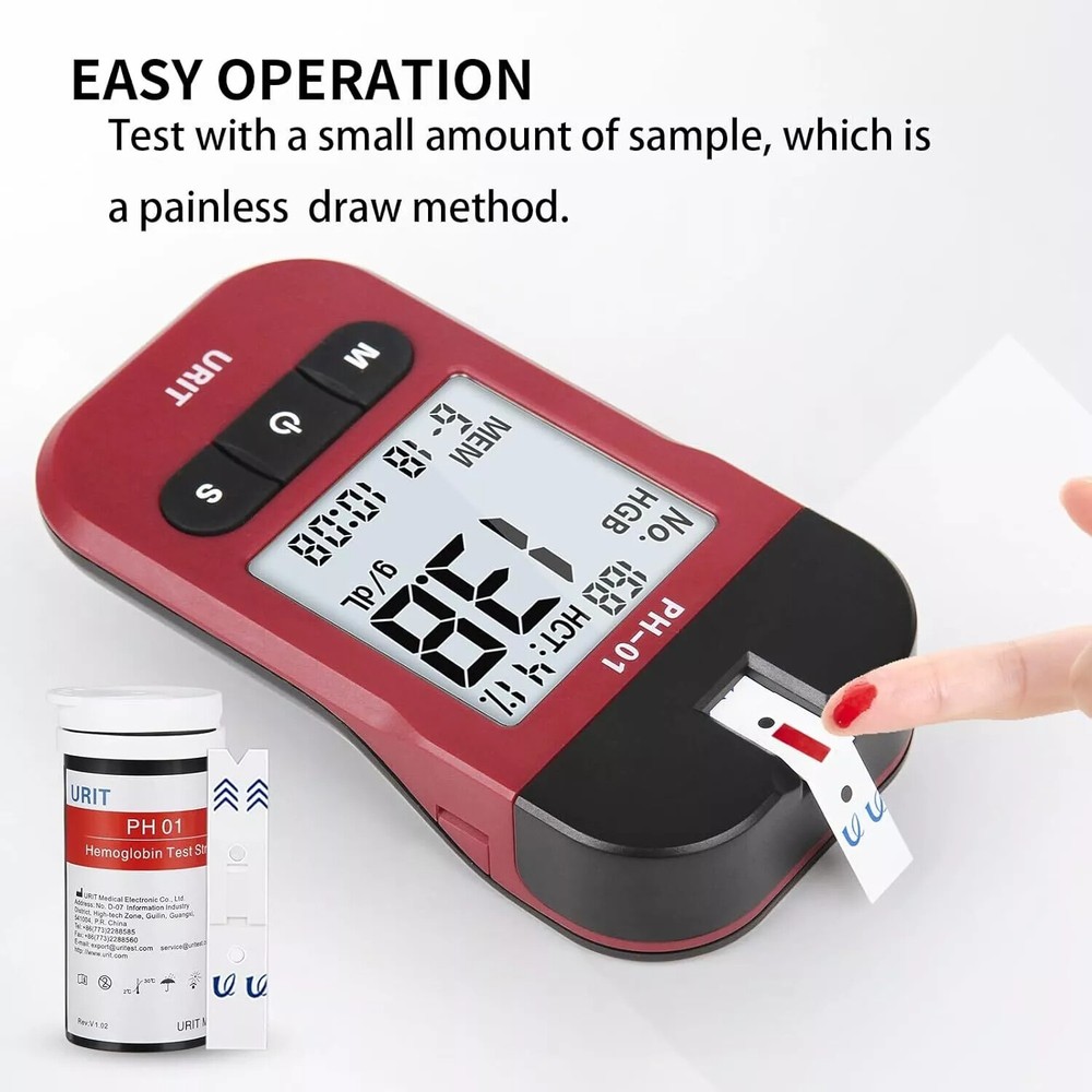 URIT PH-01 Hemoglobin Test Strips Kit - 50PCS Home Hb Fast Check Strips