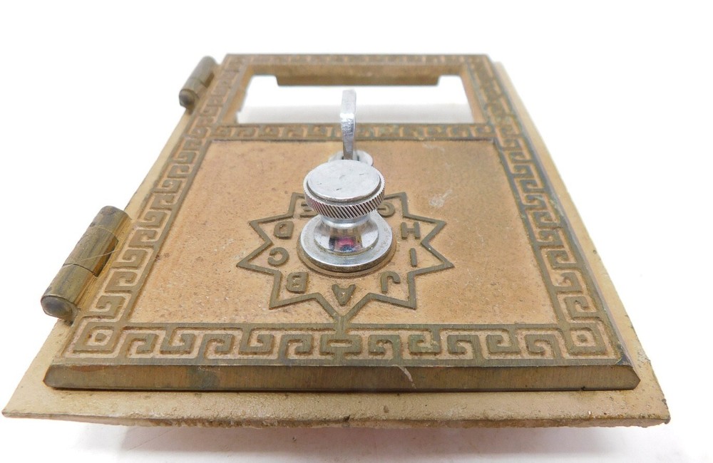 1960's Brass US Post Office Mail Box Door Combination Lock American Device Small