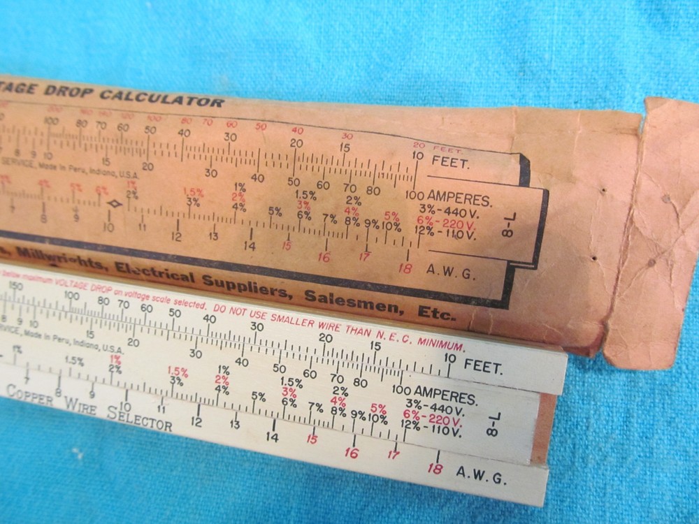 LAWRENCE ENGINEERING COPPER WIRE SELECTOR VOLTAGE DROP SLIDE RULE WITH SLEEVE