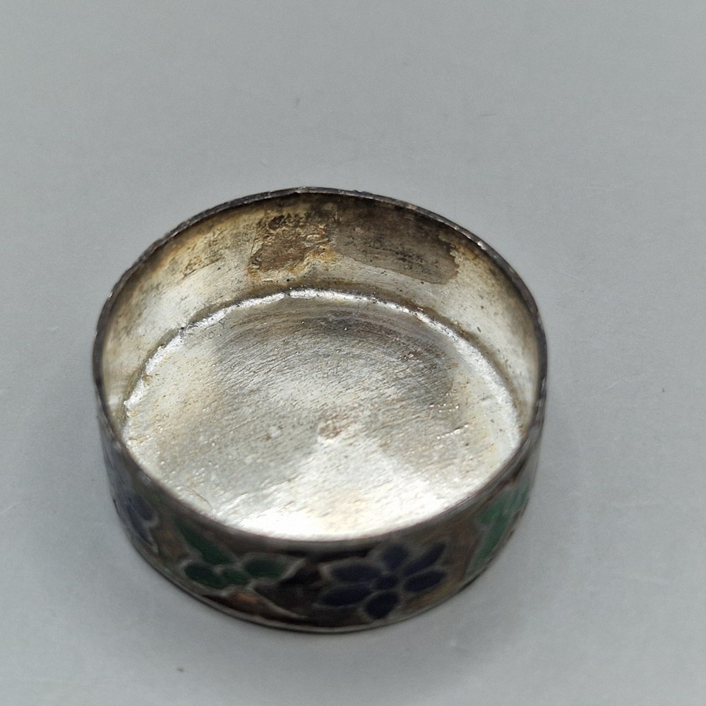 Vintage Sterling Silver & Enamel Pill Box
