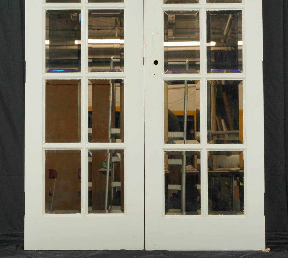 Twelve Mirrored Panels Wood Double Doors & Arched Transom