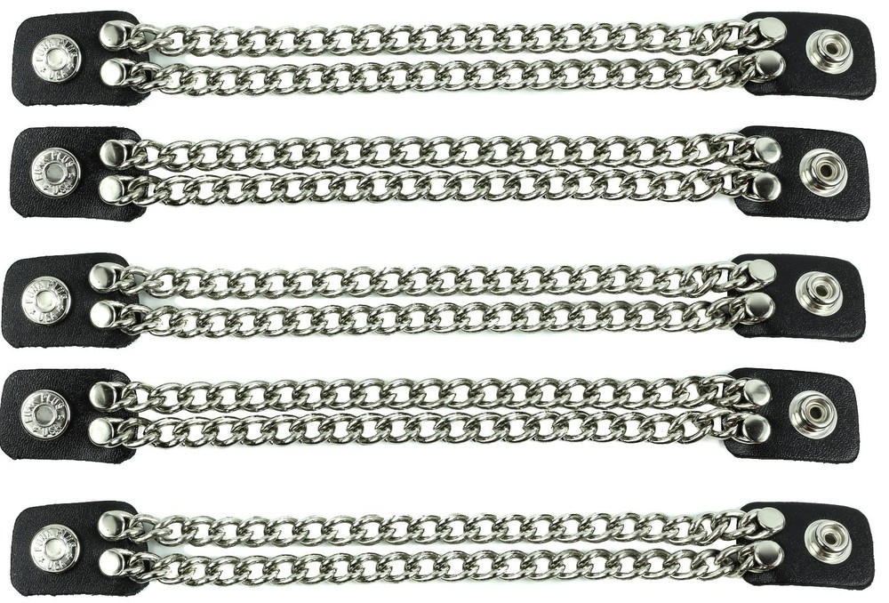 Vest Extender 2 Row Silver Chain Biker MC Jacket Motorcycle Snap- 5pc