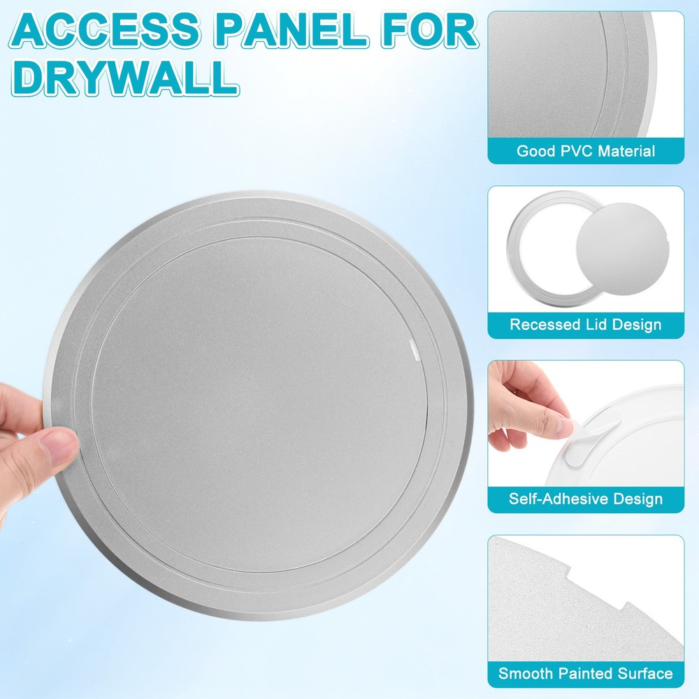 2-Pack Access Panel for Drywall, 6x6 Inch Round Plastic Removable [Silver Tone]