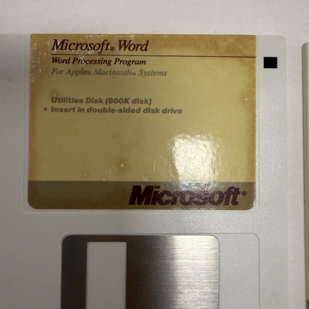 Vintage Microsoft Word 3.0 Apple Macintosh 800K Floppy Disks Program & Utilities