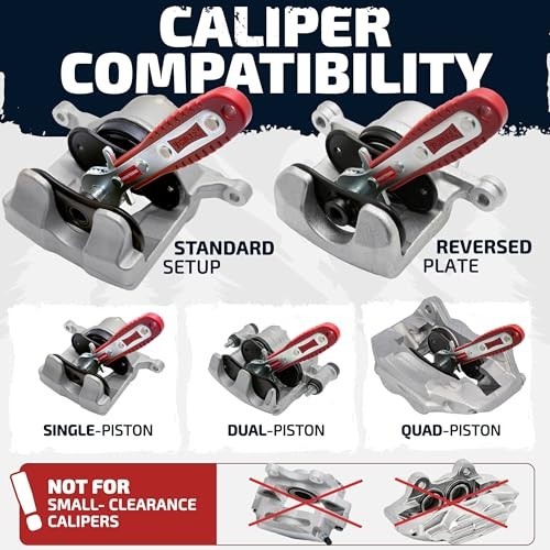 Heavy Duty Brake Caliper Compression Tool - Ratcheting Handle, Pad Spreader for