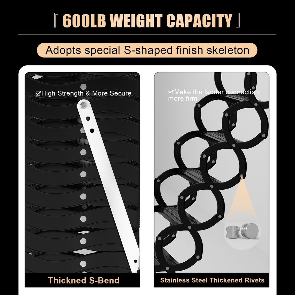 Wall Mounted Folding Ladder Black Loft Attic Stairs Pull down 12 Steps👍