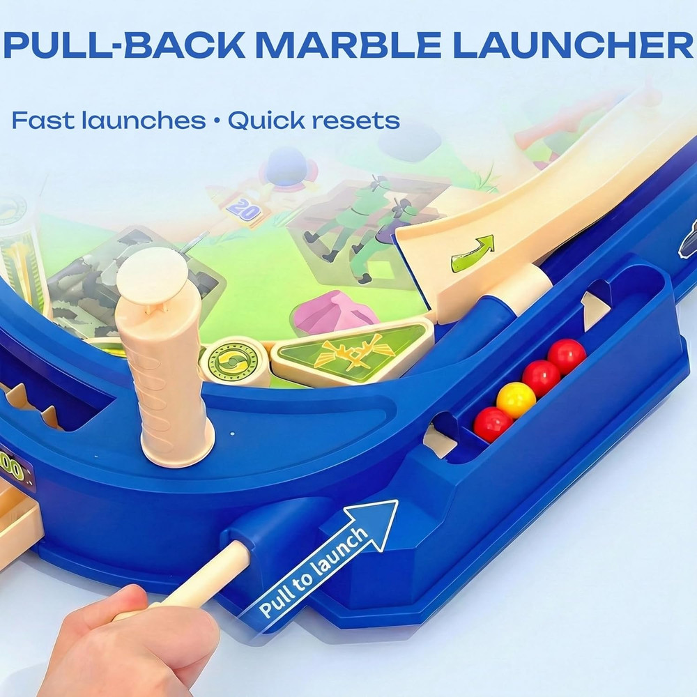 Battle Pinball Machine — Tabletop Arcade Game with Obstacles, Pull-Rod Launcher,