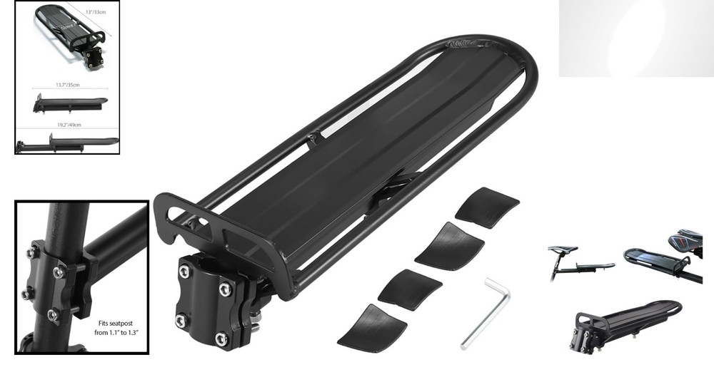 Retractable Aluminum Bike Cargo Rack - 20 lbs Load, Adjustable & Easy Install
