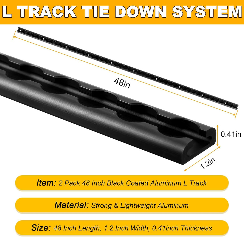 L Track Tie down System, Includes 2 Pack 4Ft Black Anodized Aluminum L-Track and