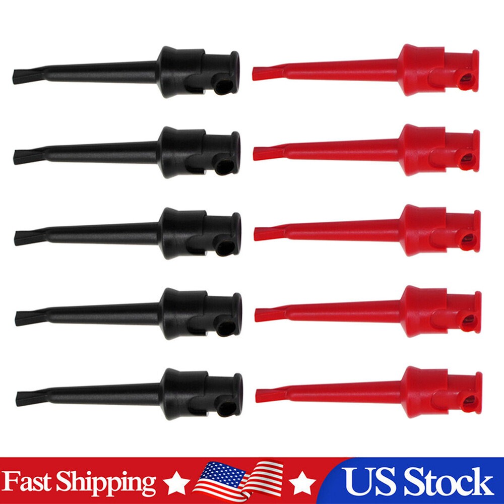 10Pc Mini Grabber Test Hook Clips Insulated for Electrical Testing Black &Red #F