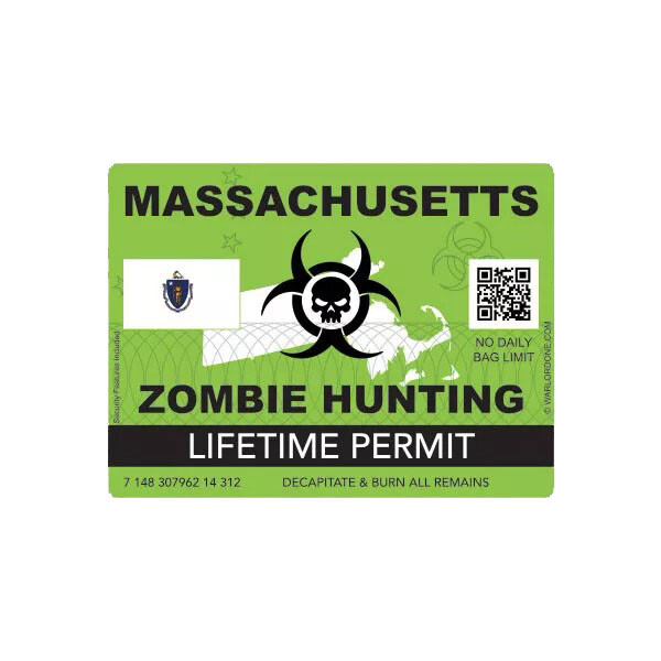 Zombie Massachusetts State Hunting Permit Sticker Decal