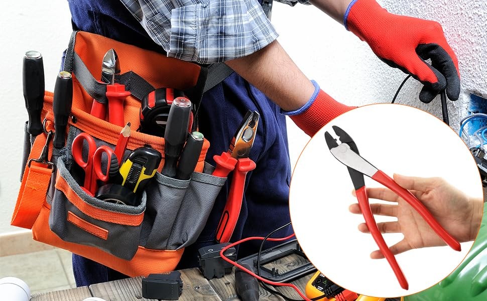 QWORK Wire Crimping Tool, 10" Steel Cable Electrical Cutter Crimper Red