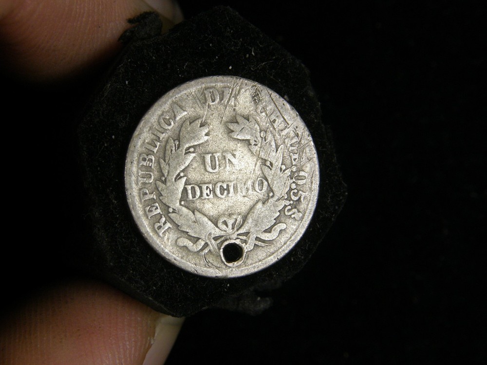 1883 Chile Un Decimo silver coin. 0.5 silver. Rare.