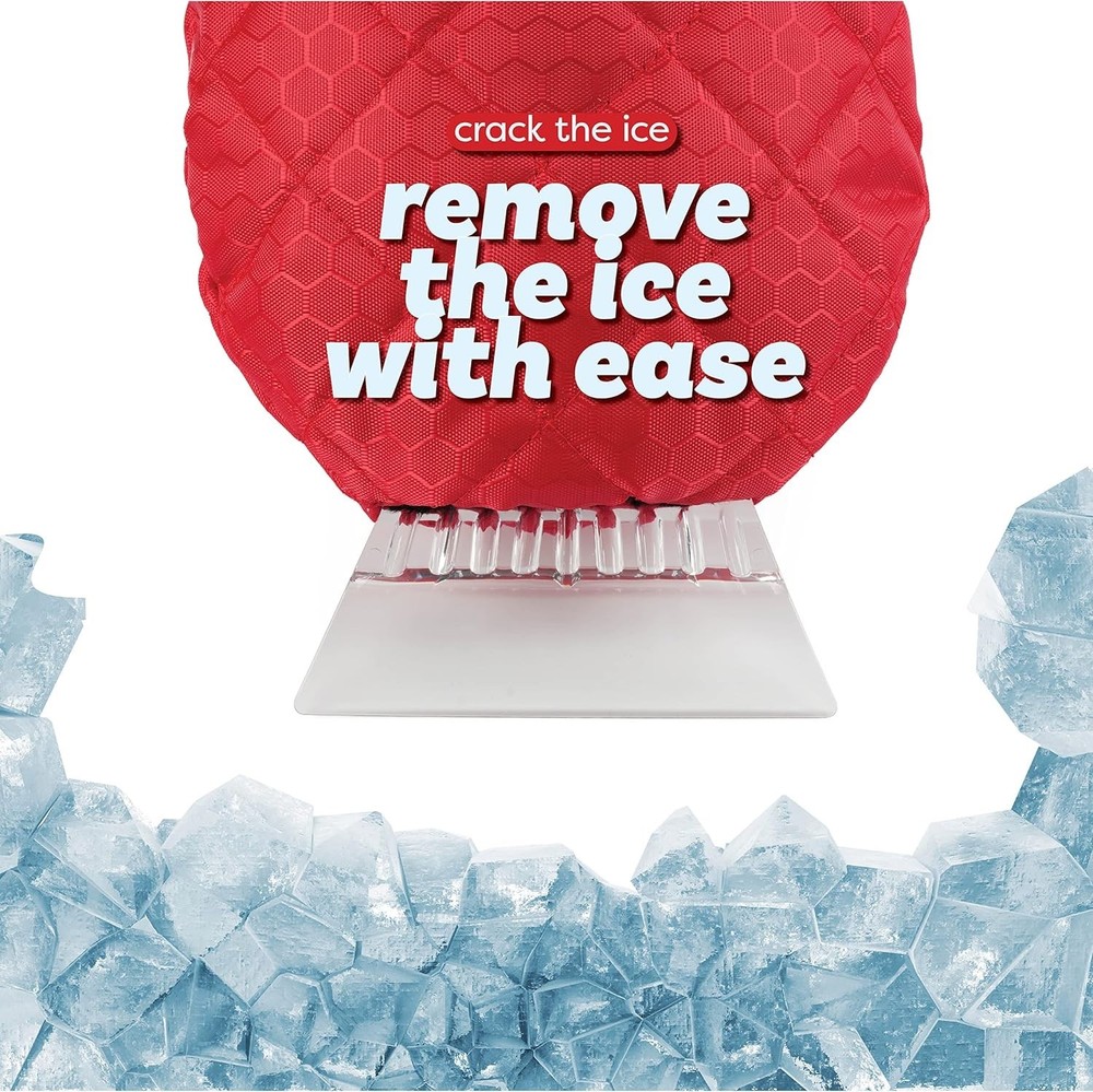 Revolutionary Car Windshield Ice Scraper with Waterproof Fleece Mitt - Red