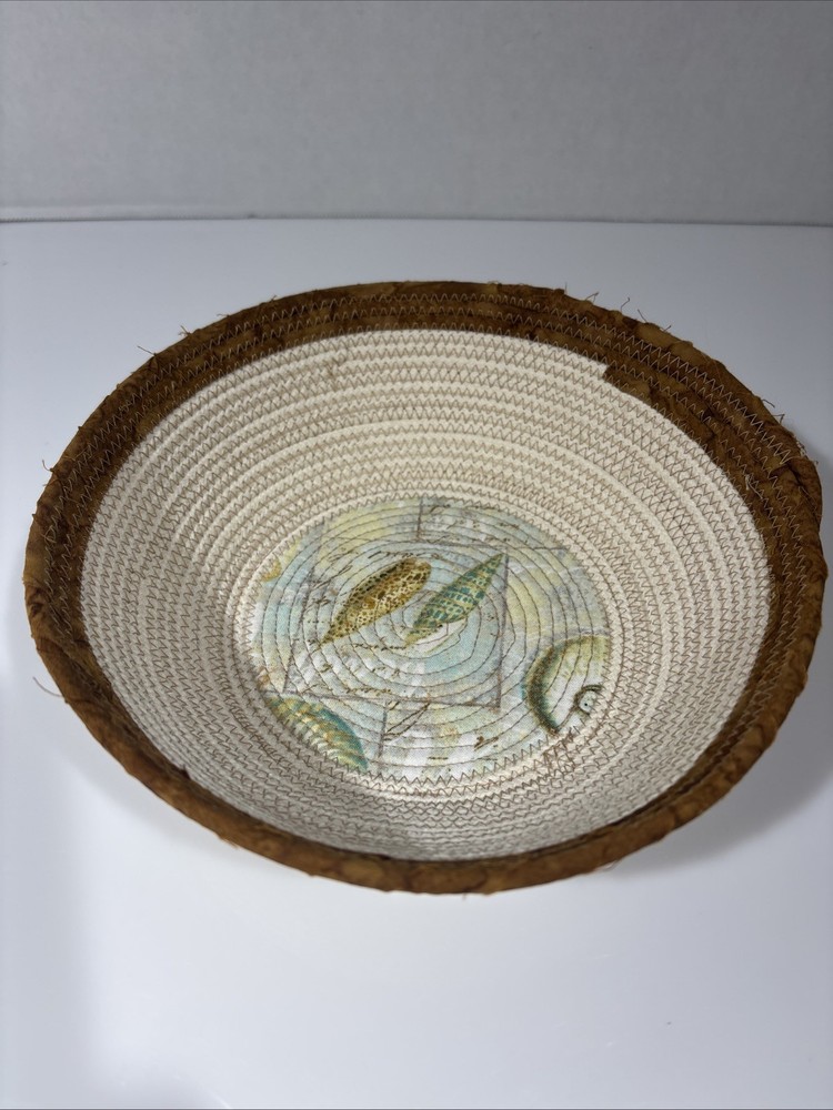 Woven Fabric Cork Seashell Basket Beachy