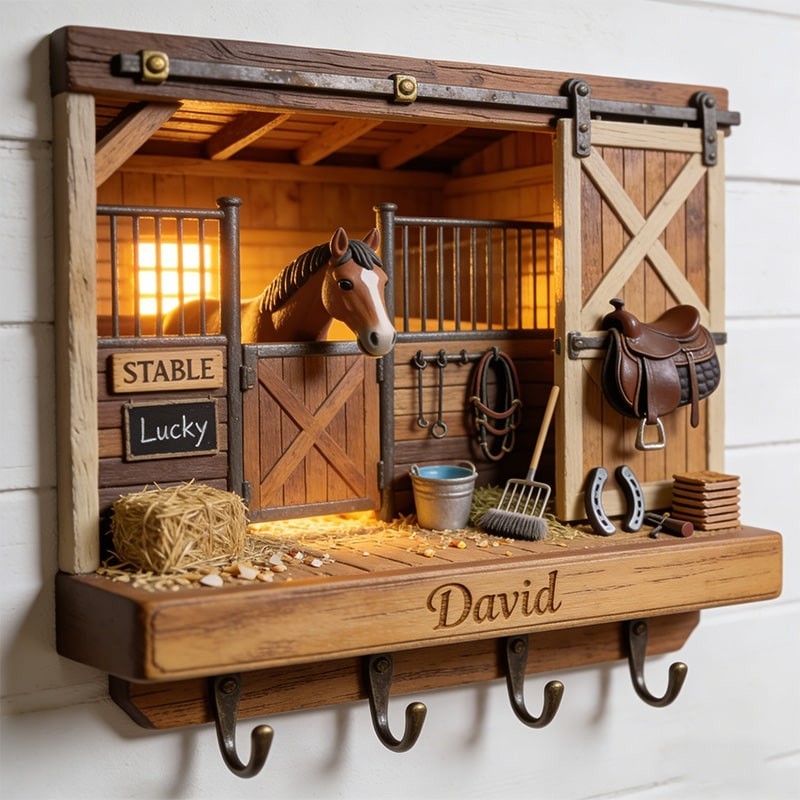 Personalized stable-themed hooks key holder