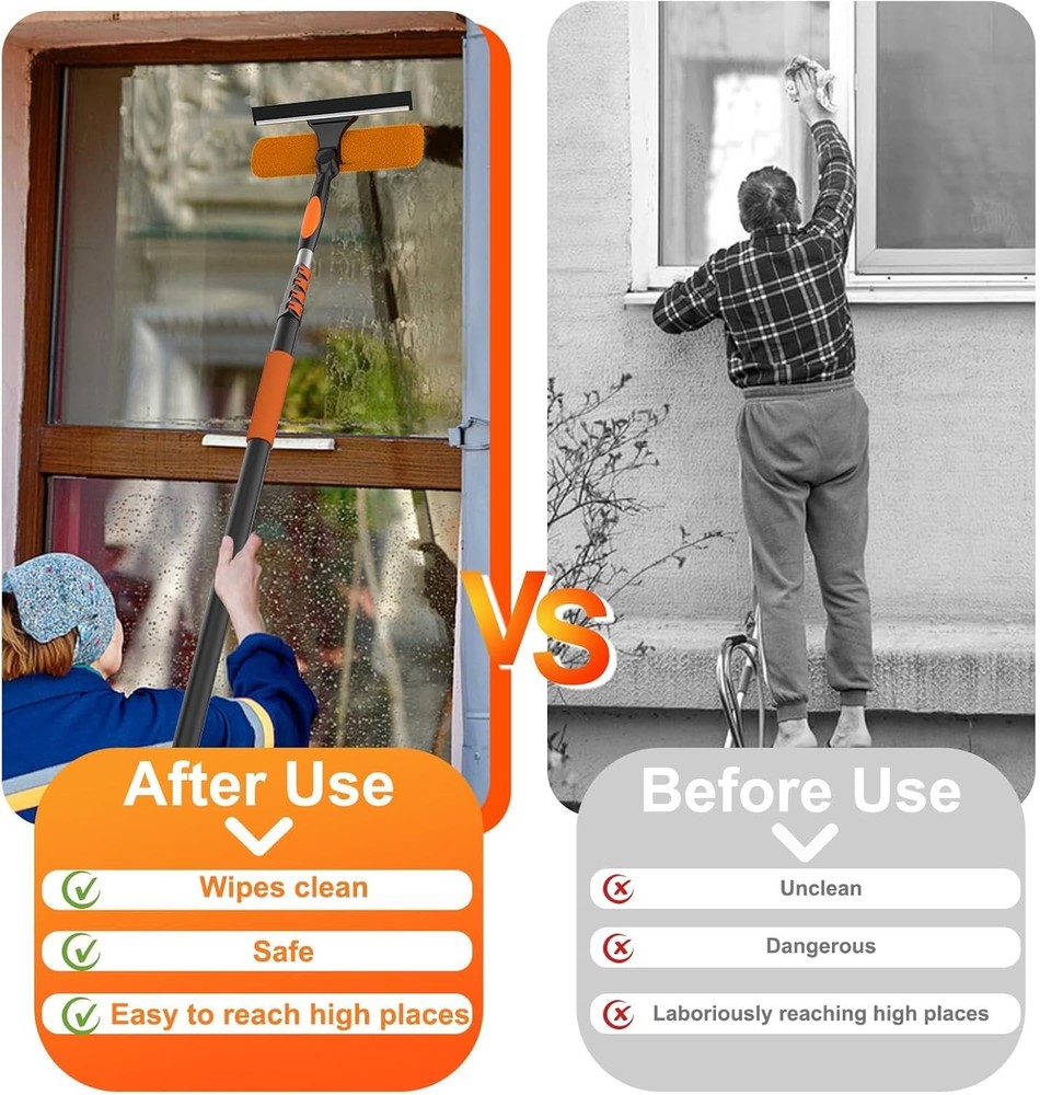 Multi-Surface Window Squeegee with 20FT Telescoping Pole & Streak-Free Finish