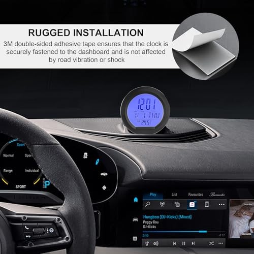 Car Digital Thermometer Clock, Solar Powered Dashboard Clock Solar Smart Clock