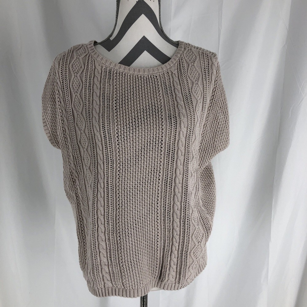 Dip Cable-Knit  Short Sleeve Round Neck Women's Pullover Sweater Size S