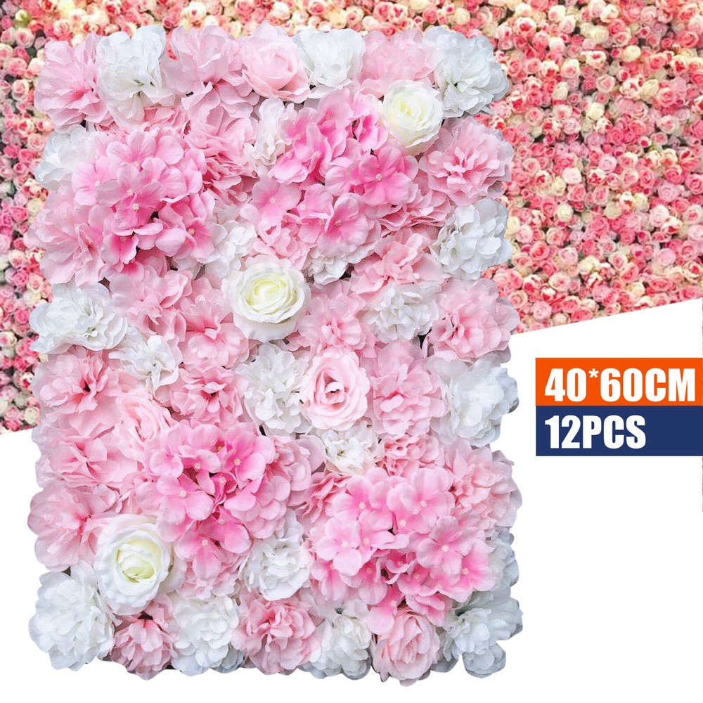 12PCS Artificial Wall Floral Backdrop Decor Flower Wall Panel Artificial Flower