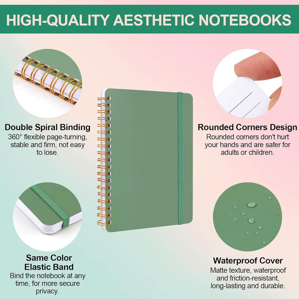 Utron 3 PCS Small Spiral Notebook 5X7, Notebooks for Note Taking, Morandi Spiral
