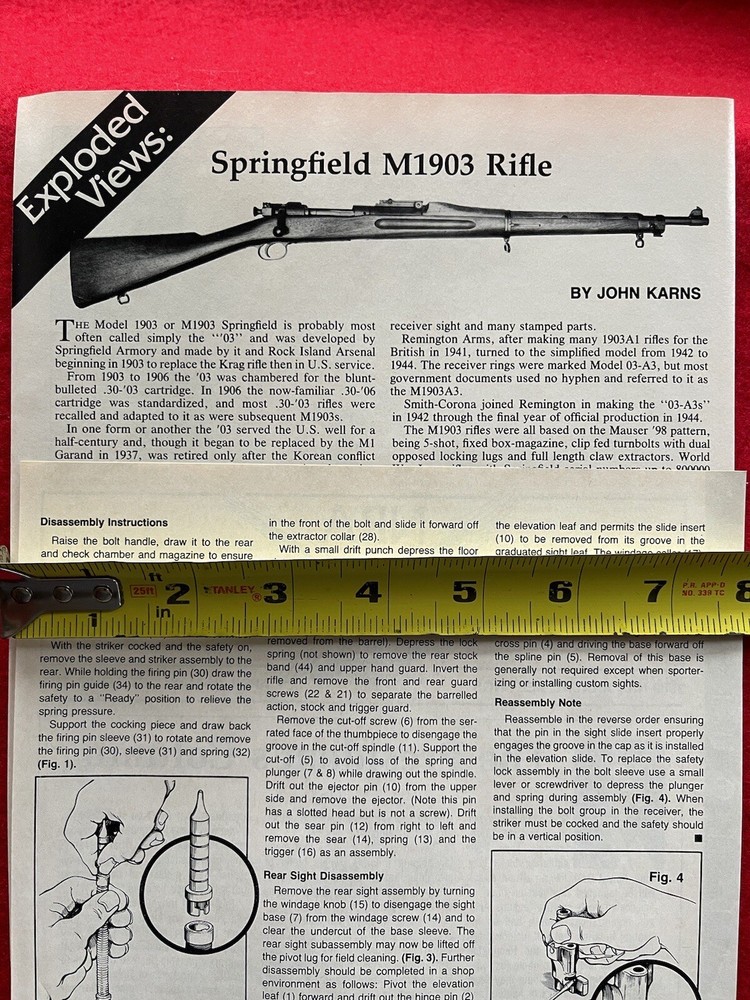 Springfield M1903 Rifle Magazine Article/Print Ad Exploded Views Disassembly