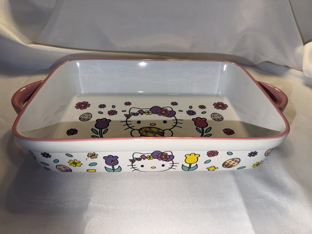 HELLO KITTY Sanrio EASTER Bakeware 8x12 Rectangular Ceramic Baker New (no box)