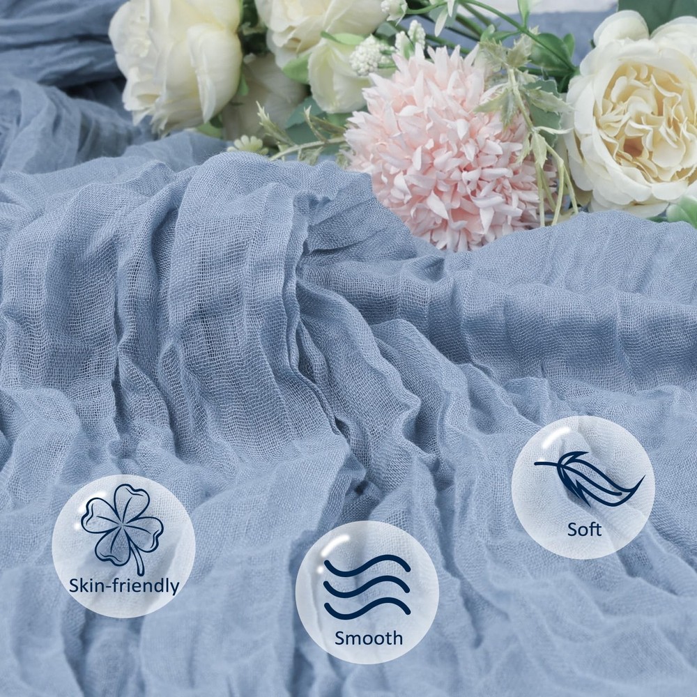 12 Pack Dusty Blue Easter Table Runner 10ft Boho Gauze Fabric Cheesecloth Tab...