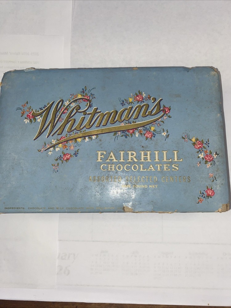 VTG Whitman’s Fairhill Chocolates Empty Box Assorted Selected Centers 1lb Box