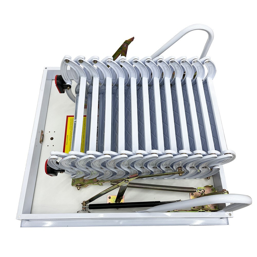 White Attic Pull Down Ceiling Ladder Stairs Folding Telescoping 600lbs 12 Steps
