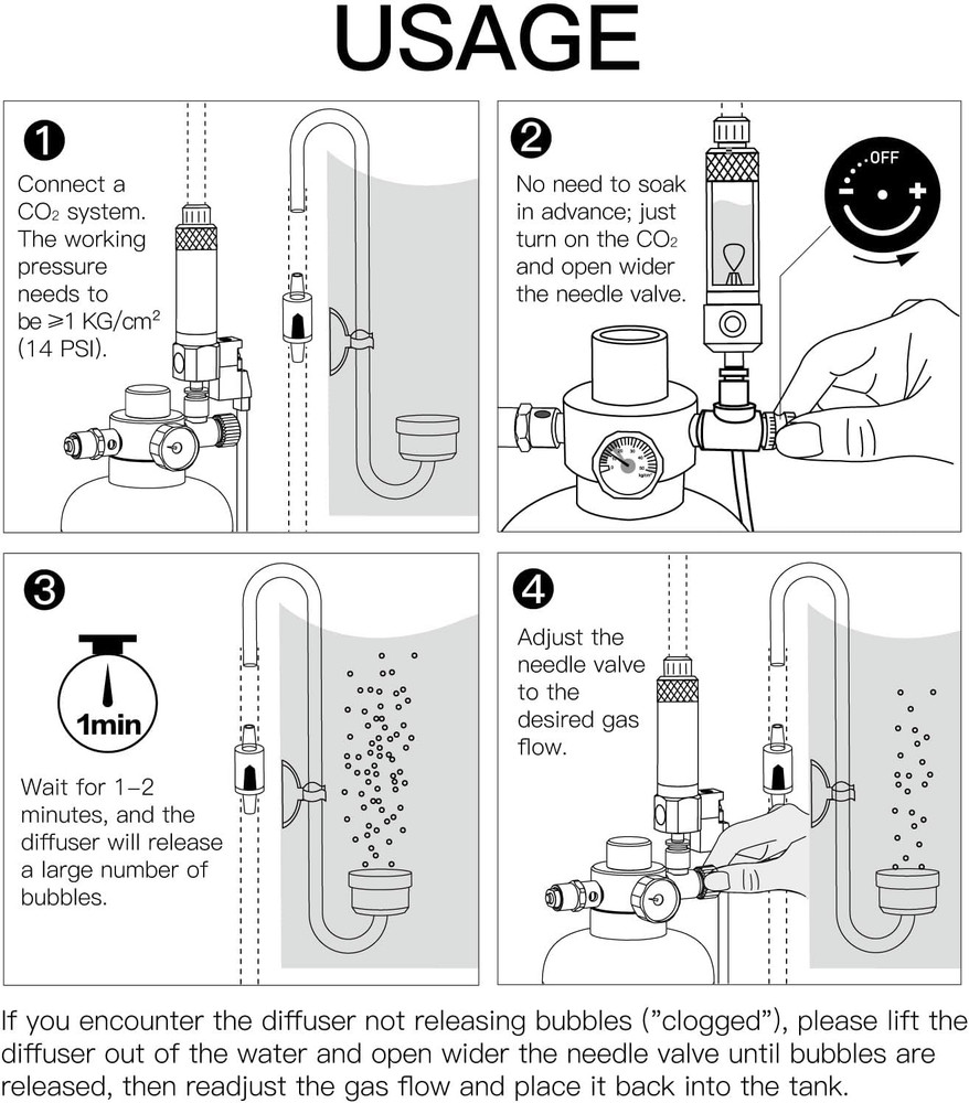 Acrylic CO2 Diffuser for Aquarium Planted Tank, Hooked Version-30Cm