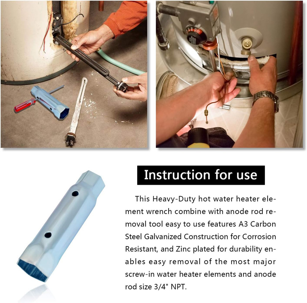 Ketofa RV Water Heater Element Wrench, Dual Anode Rod Hex Wrench Socket Removal