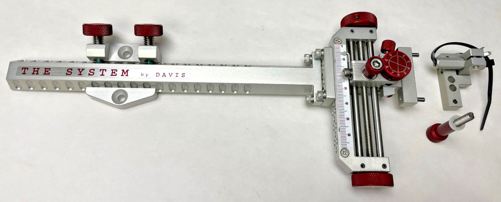 4" DAVIS TARGET SIGHT- Double knob mount-8.5" Ext -Silver/Red knobs-(15% OFF)