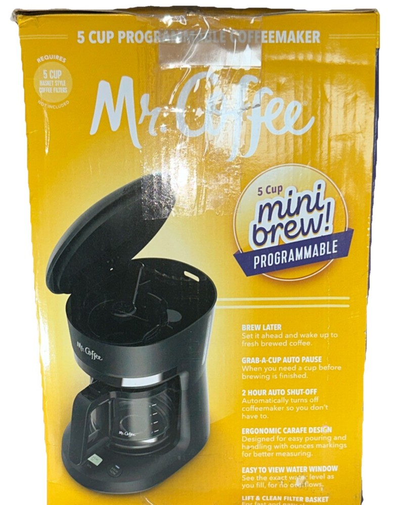 Mr. Coffee 5-Cup Programmable Filter Coffee Maker Black Pause-and-Serve Digital