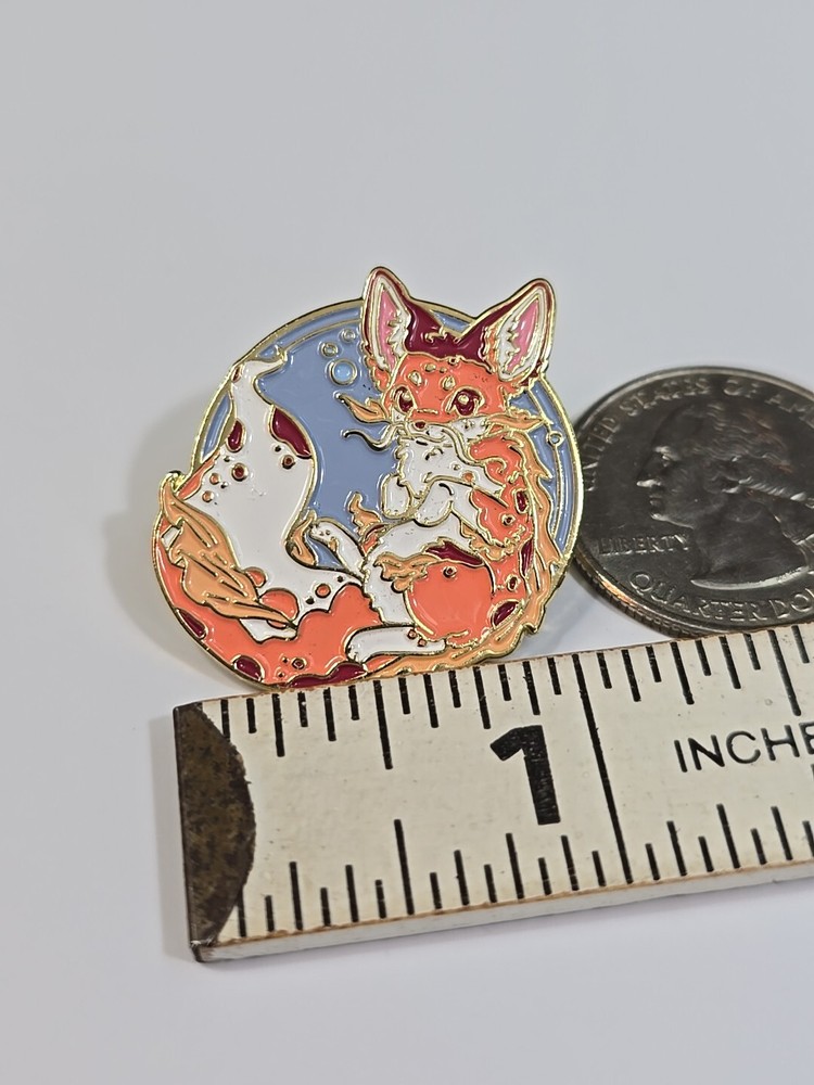Fox With Long Tail Lapel Pin Blue Background