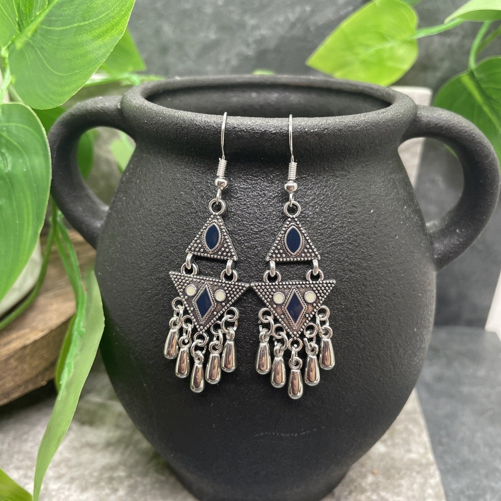 2.5” Silver-tone Boho Retro Earring Set Drop Dangle New Free Ship B6389