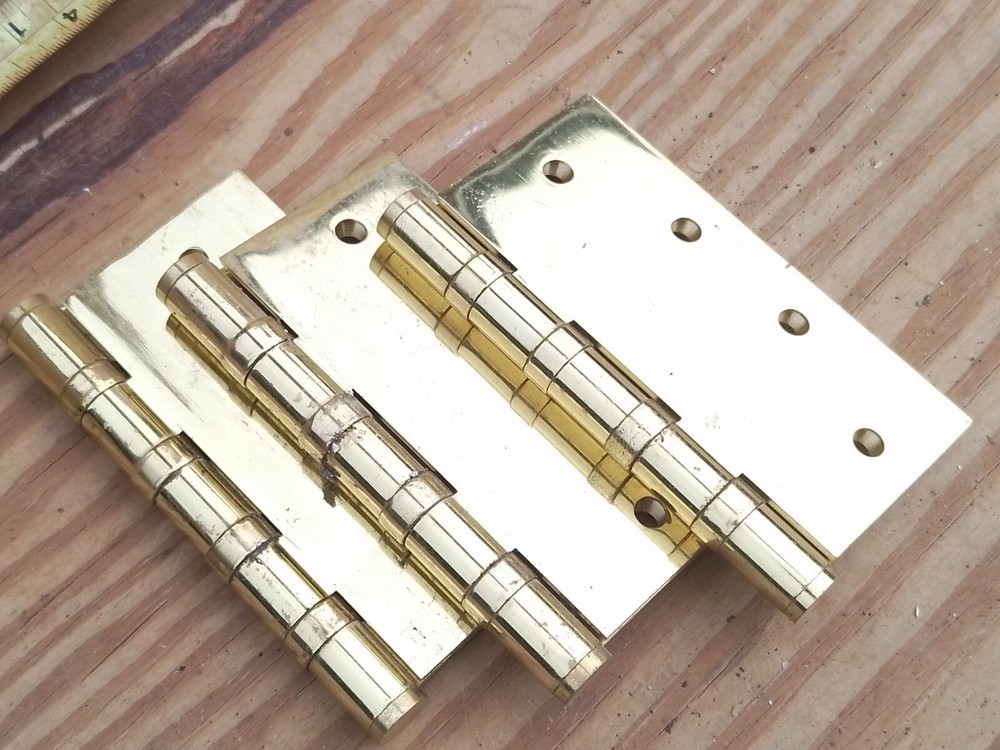 Vintage old & Antique Solid BRASS Set 3 Hinges 4" Heavy Duty