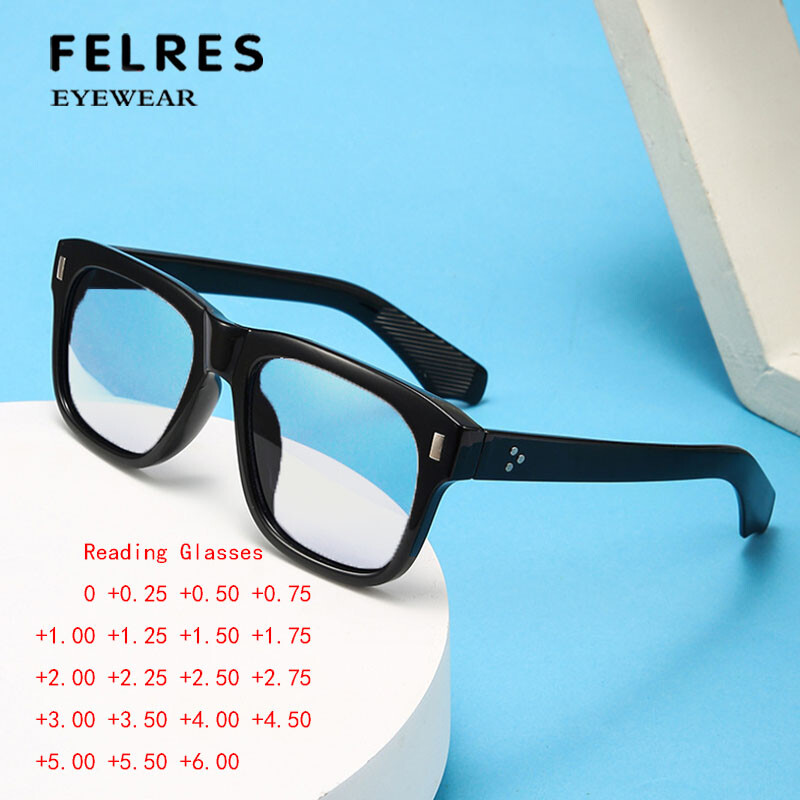 Men Square Blue Light Blocking Reading Glasses Clear Lens Full Frames Glasses