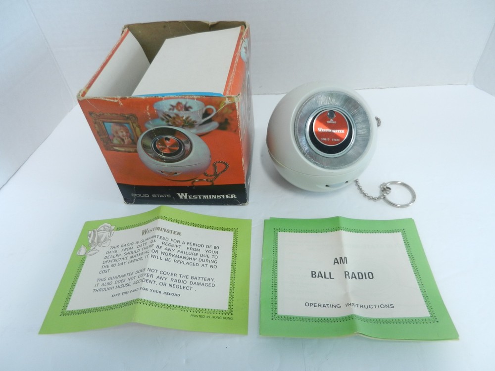 WESTMINSTER SPACE AGE AM BALL TRANSISTOR R ADIO WORKING WITH BOX & PAPERWORK