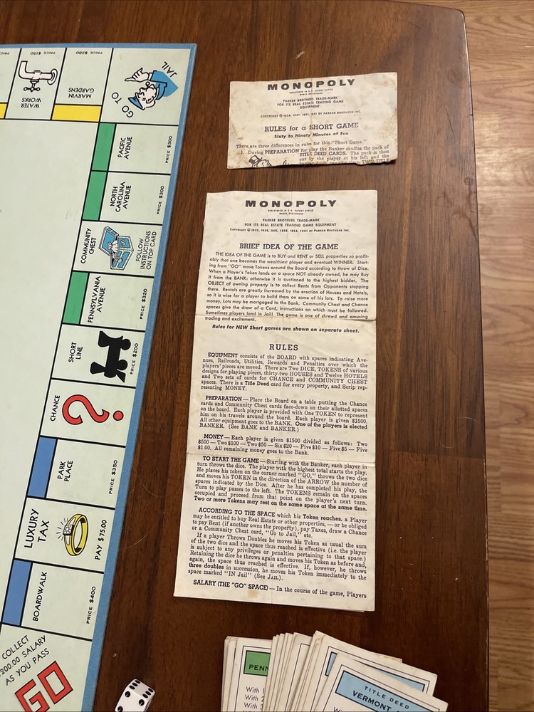 Monopoly Vintage 1961 Copyright 90% Complete